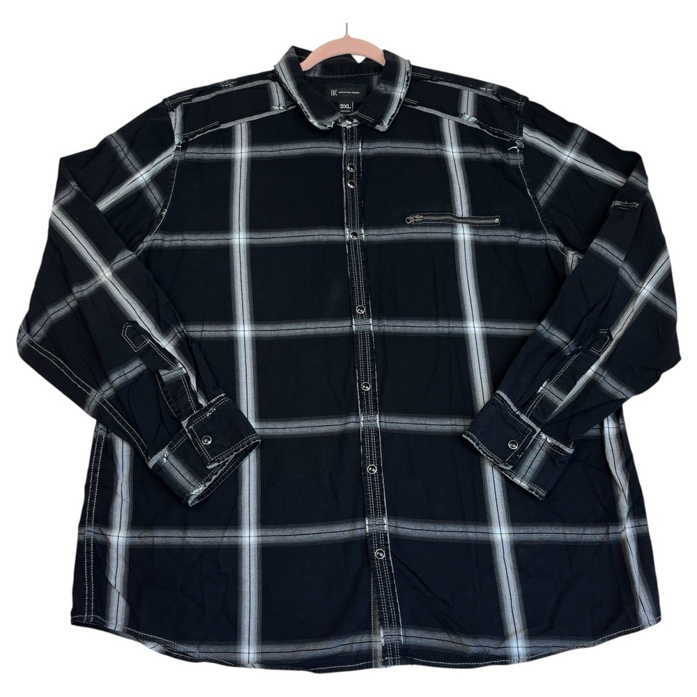 INC Windowpane Plaid Pearl Snap Button Down 3XL
